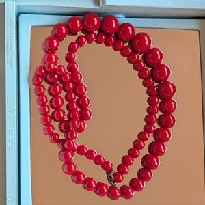 Vintage 30" cherry Red Graduated Beaded Necklace
